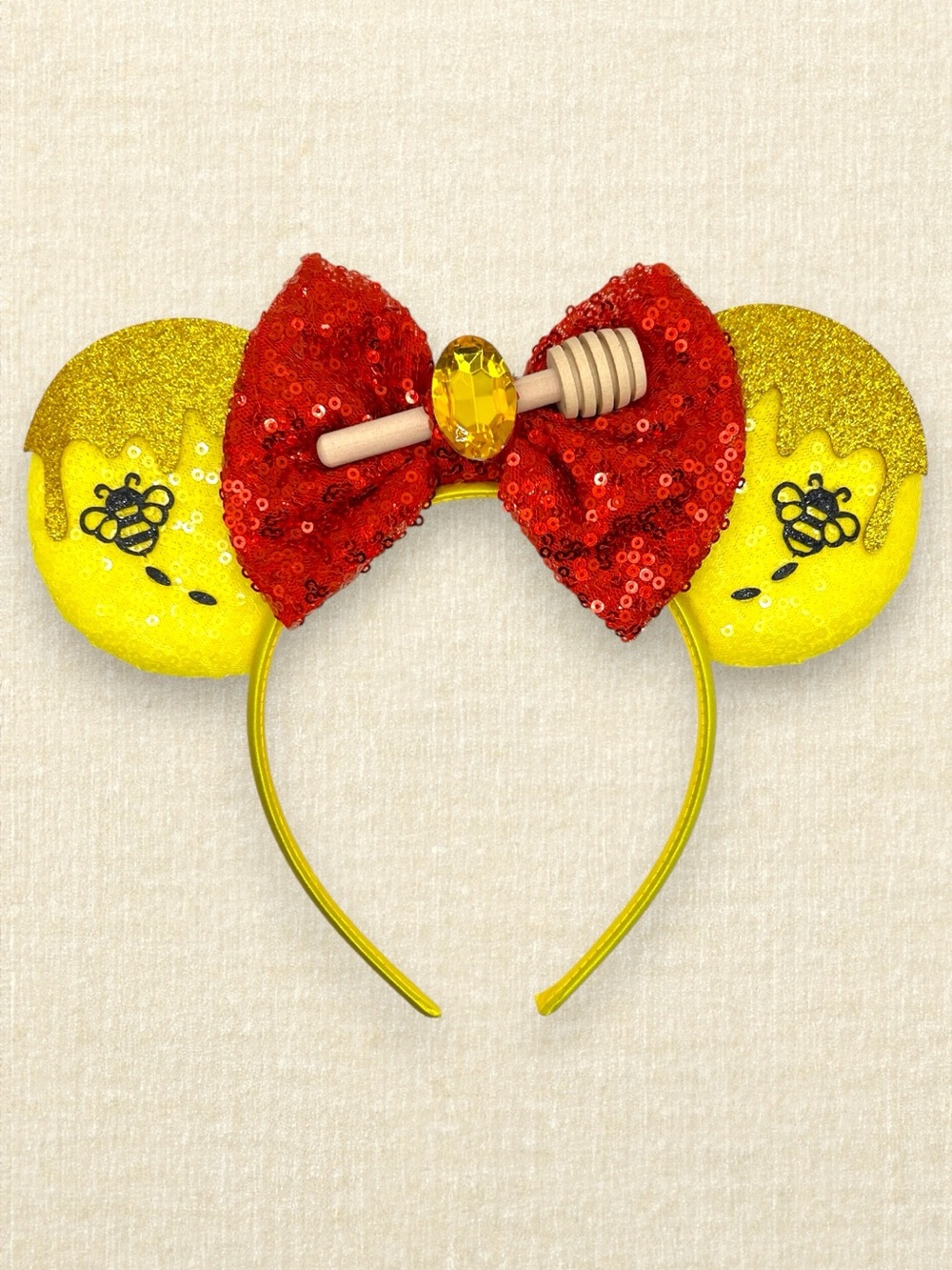 Yellow Sequin Winnie the Pooh Minnie Ears | Disney-Inspired Mouse Ears